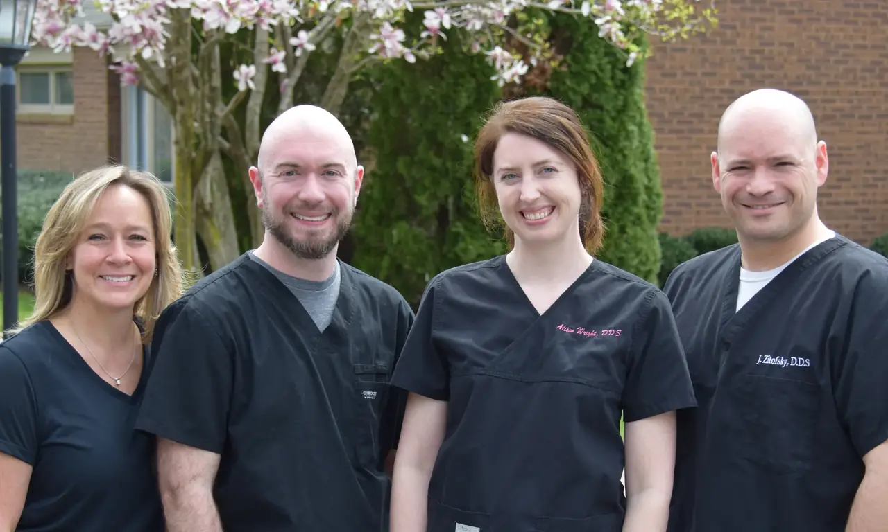 Drs. Russell, Deasey, Wright and Zitofsky outside the practice on Truck House Road, Severna Park.